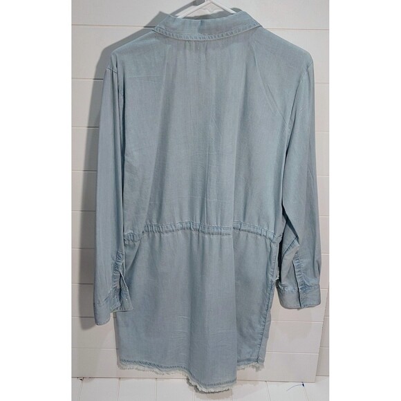 Caslon Women's Medium Chambray Shirt Dress Blue Drawstring Waist Mini Relaxed - Picture 2 of 9